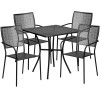28'' Square Black Indoor-Outdoor Steel Patio Table Set with 4 Square Back Chairs