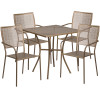 28'' Square Gold Indoor-Outdoor Steel Patio Table Set with 4 Square Back Chairs