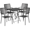 28'' Square Black Indoor-Outdoor Steel Folding Patio Table Set with 4 Square Back Chairs