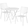 30'' Round White Indoor-Outdoor Steel Folding Patio Table Set with 2 Square Back Chairs