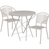 30'' Round Light Gray Indoor-Outdoor Steel Folding Patio Table Set with 2 Round Back Chairs