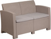 Light Gray Faux Rattan Loveseat with All-Weather Light Gray Cushions