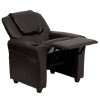 Contemporary Brown Leather Kids Recliner with Cup Holder and Headrest