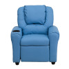 Contemporary Light Blue Vinyl Kids Recliner with Cup Holder and Headrest