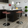 Contemporary Burgundy Vinyl Adjustable Height Barstool with Solid Wave Seat and Chrome Base