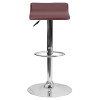 Contemporary Burgundy Vinyl Adjustable Height Barstool with Solid Wave Seat and Chrome Base