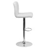 Contemporary White Quilted Vinyl Adjustable Height Barstool with Chrome Base