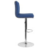 Bellagio Contemporary Adjustable Height Barstool with Accent Nail Trim in Blue Fabric