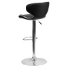 Contemporary Cozy Mid-Back Black Vinyl Adjustable Height Barstool with Chrome Base