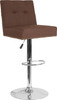 Ravello Contemporary Adjustable Height Barstool with Accent Nail Trim in Brown Fabric
