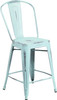 24'' High Distressed Green-Blue Metal Indoor-Outdoor Counter Height Stool with Back