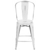 24'' High Distressed White Metal Indoor-Outdoor Counter Height Stool with Back