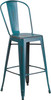 30'' High Distressed Kelly Blue-Teal Metal Indoor-Outdoor Barstool with Back