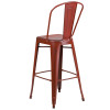30'' High Distressed Kelly Red Metal Indoor-Outdoor Barstool with Back
