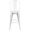 30'' High Distressed White Metal Indoor-Outdoor Barstool with Back