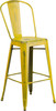 30'' High Distressed Yellow Metal Indoor-Outdoor Barstool with Back