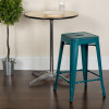 24'' High Backless Distressed Kelly Blue-Teal Metal Indoor-Outdoor Counter Height Stool