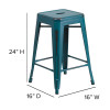 24'' High Backless Distressed Kelly Blue-Teal Metal Indoor-Outdoor Counter Height Stool
