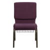 TYCOON Series 18.5''W Church Chair in Plum Fabric with Cup Book Rack - Gold Vein Frame