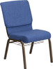 TYCOON Series 18.5''W Church Chair in Blue Fabric with Cup Book Rack - Gold Vein Frame