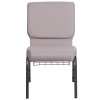 TYCOON Series 18.5''W Church Chair in Gray Dot Fabric with Book Rack - Silver Vein Frame