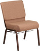 TYCOON Series 21''W Church Chair in Caramel Fabric with Cup Book Rack - Copper Vein Frame