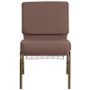TYCOON Series 21''W Church Chair in Brown Dot Fabric with Book Rack - Gold Vein Frame