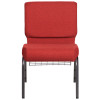 TYCOON Series 21''W Church Chair in Crimson Fabric with Cup Book Rack - Silver Vein Frame