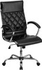 High Back Designer Quilted Black Leather Executive Swivel Office Chair with Chrome Base and Arms