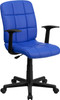 Mid-Back Blue Quilted Vinyl Swivel Task Office Chair with Arms