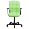Mid-Back Green Quilted Vinyl Swivel Task Office Chair with Arms