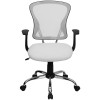 Mid-Back White Mesh Swivel Task Office Chair with Chrome Base and Arms