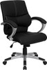Mid-Back Black Leather Contemporary Swivel Manager's Office Chair with Arms