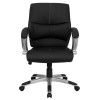 Mid-Back Black Leather Contemporary Swivel Manager's Office Chair with Arms