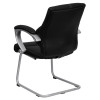 Black Leather Executive Side Reception Chair with Silver Sled Base