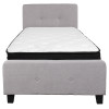 Tribeca Twin Size Tufted Upholstered Platform Bed in Light Gray Fabric with Memory Foam Mattress