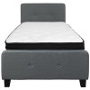 Tribeca Twin Size Tufted Upholstered Platform Bed in Dark Gray Fabric with Memory Foam Mattress
