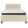 Tribeca Full Size Tufted Upholstered Platform Bed in Beige Fabric with Pocket Spring Mattress