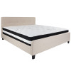 Tribeca King Size Tufted Upholstered Platform Bed in Beige Fabric with Pocket Spring Mattress