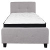 Tribeca Twin Size Tufted Upholstered Platform Bed in Light Gray Fabric with Pocket Spring Mattress