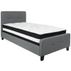 Tribeca Twin Size Tufted Upholstered Platform Bed in Dark Gray Fabric with Pocket Spring Mattress