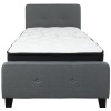 Tribeca Twin Size Tufted Upholstered Platform Bed in Dark Gray Fabric with Pocket Spring Mattress