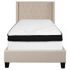 Riverdale Twin Size Tufted Upholstered Platform Bed in Beige Fabric with Memory Foam Mattress