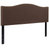 Lexington Upholstered Queen Size Headboard with Accent Nail Trim in Dark Brown Fabric