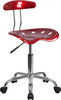 Vibrant Wine Red and Chrome Swivel Task Office Chair with Tractor Seat