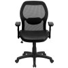 Mid-Back Black Super Mesh Executive Swivel Office Chair with Leather Seat and Adjustable Lumbar & Arms