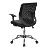 Mid-Back Black Mesh Tapered Back Swivel Task Office Chair with Leather Seat, Chrome Base and T-Arms