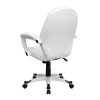 Mid-Back White Leather Tapered Back Executive Swivel Office Chair with White Base and Arms