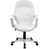 Mid-Back White Leather Tapered Back Executive Swivel Office Chair with White Base and Arms