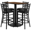 24'' x 42'' Rectangular Walnut Laminate Table Set with 4 Ladder Back Metal Barstools - Black Vinyl Seat